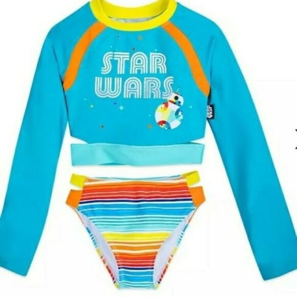 Disney Store BB-8 Rashguard Swimsuit for Girls Star Wars 2 Piece Droid Swim Wear - Picture 1 of 2